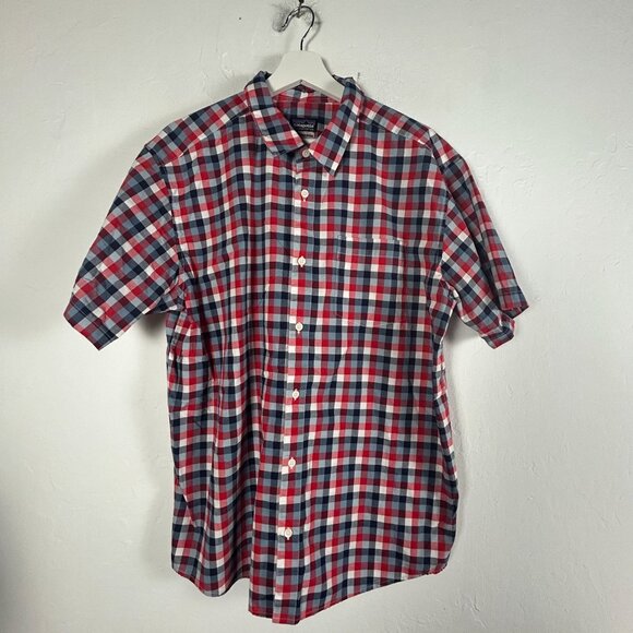 Patagonia Mens Organic Cotton Red/Blue Plaid Short Sleeve Button-Up Shirt Large - Picture 1 of 7